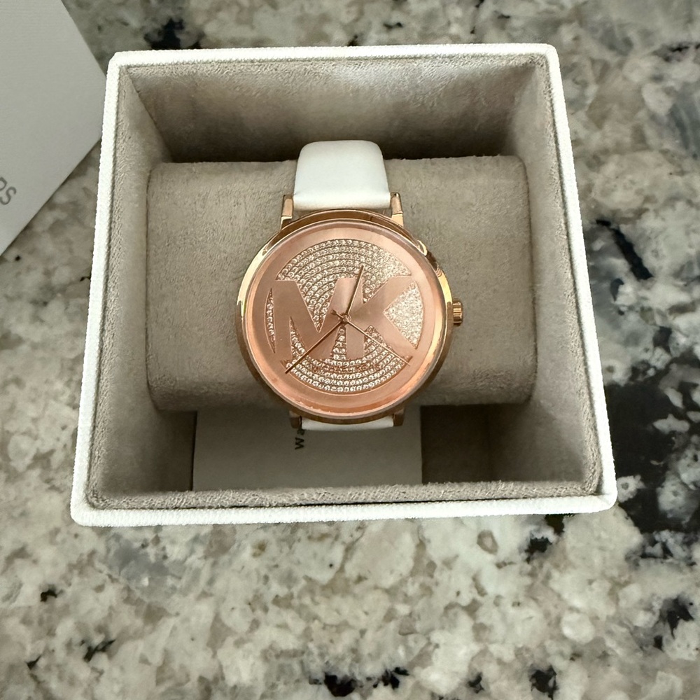 Michael Kors Women's Rose Gold and White Watch